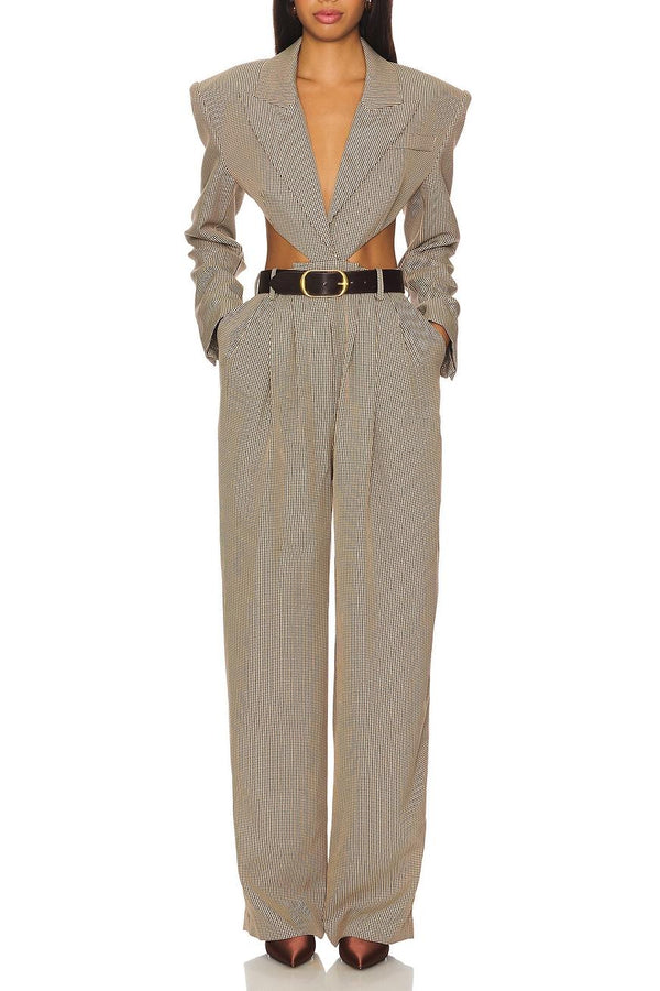 Cordia Houndstooth Belted Cutout Jumpsuit