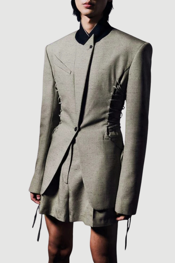 Juliea silhouette laced up tailored jacket-Green