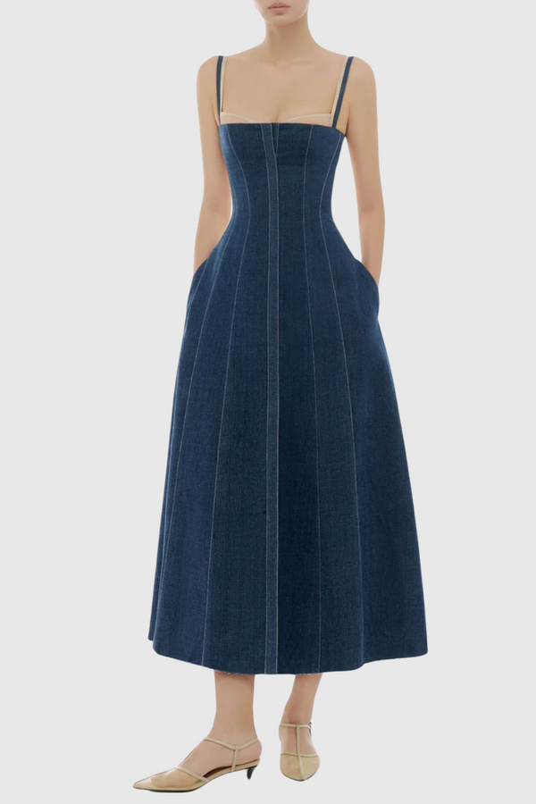 Abeje Corset Denim Midi Dress