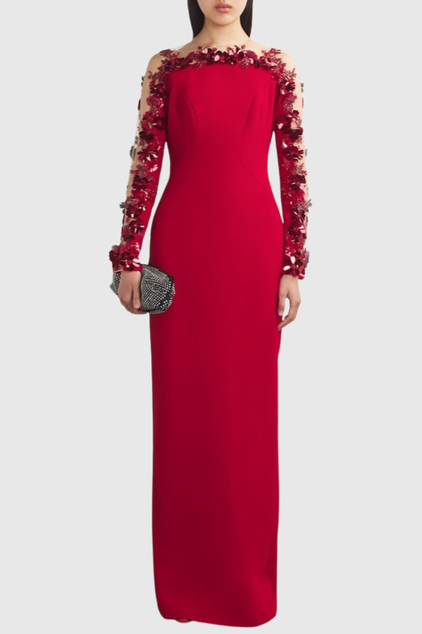 Aceran Floral Sequin Embellished Maxi Dress - Red