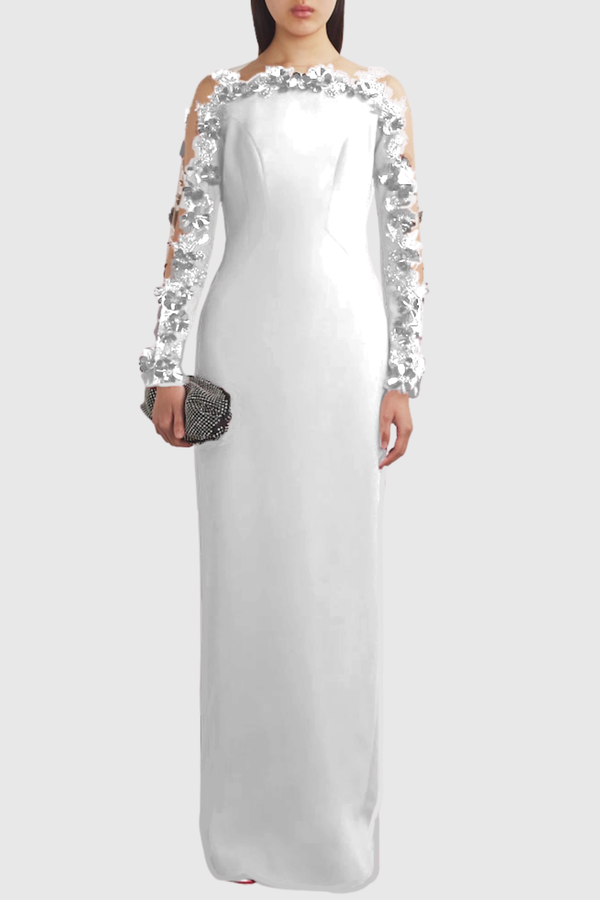 Aceran Floral Sequin Embellished Maxi Dress - White