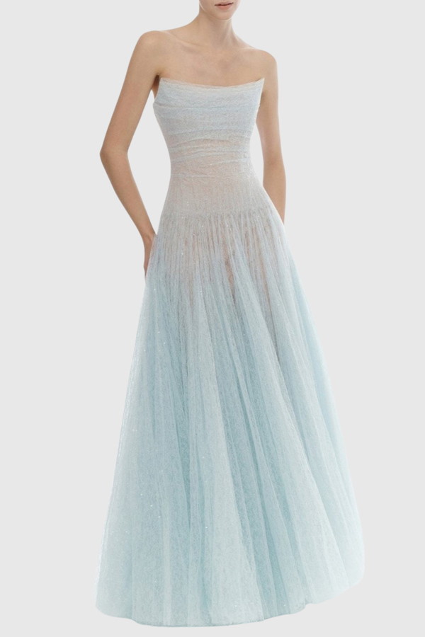 Acer Strapless Lace Corset Midi Dress - Blue