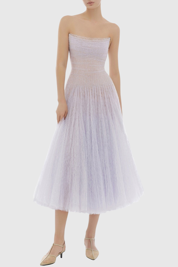 Acer Strapless Lace Corset Midi Dress - Purple