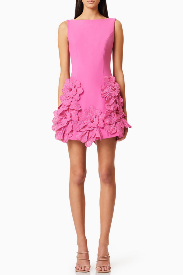 Adalgisa Floral Appliqué Mini Dress - Pink