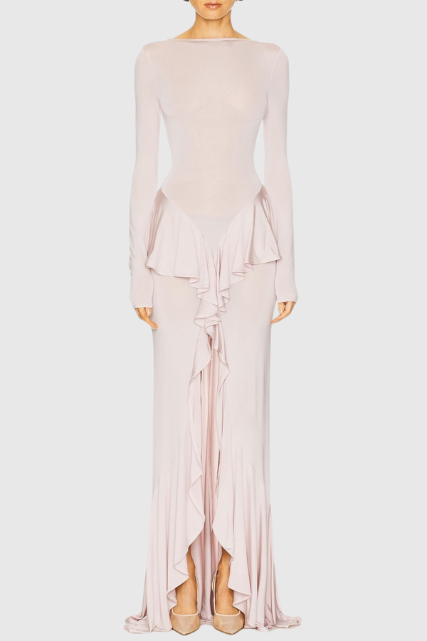 Adhara Ruffle Split Maxi Dress - Pink