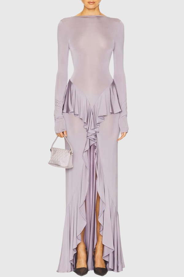 Adhara Ruffle Split Maxi Dress - Purple