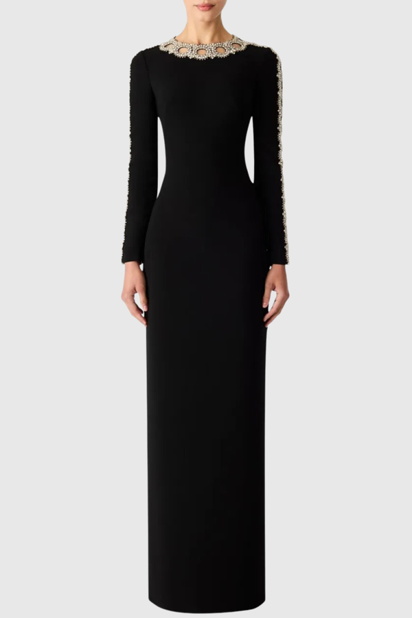 Adonis Crystal Embellished Maxi Dress - Black