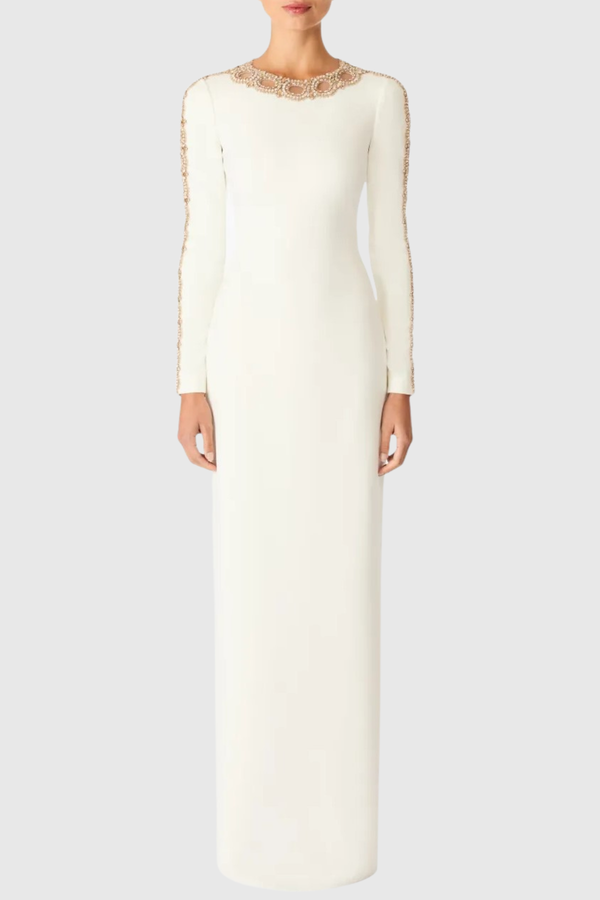 Adonis Crystal Embellished Maxi Dress - White