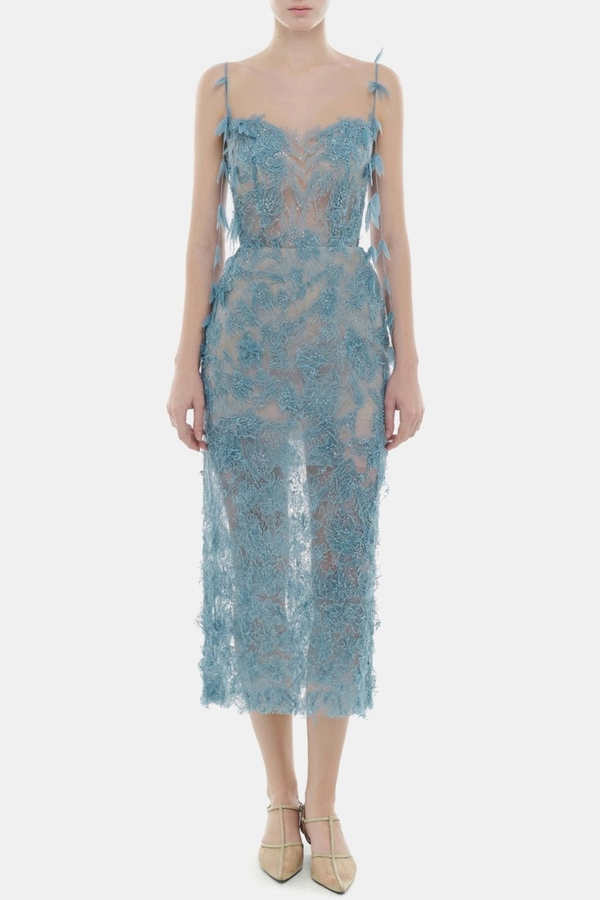 Ahava Floral Lace Midi Dress - Blue