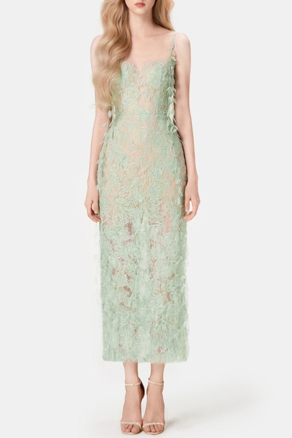 Ahava Floral Lace Midi Dress - Green