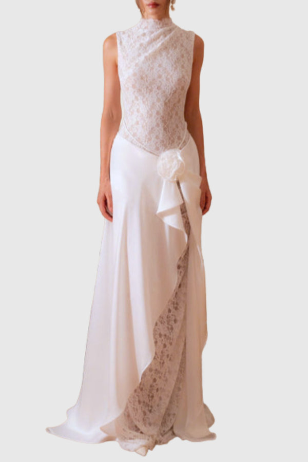 Akiva Lace Floral Sleeveless Draped Maxi Dress