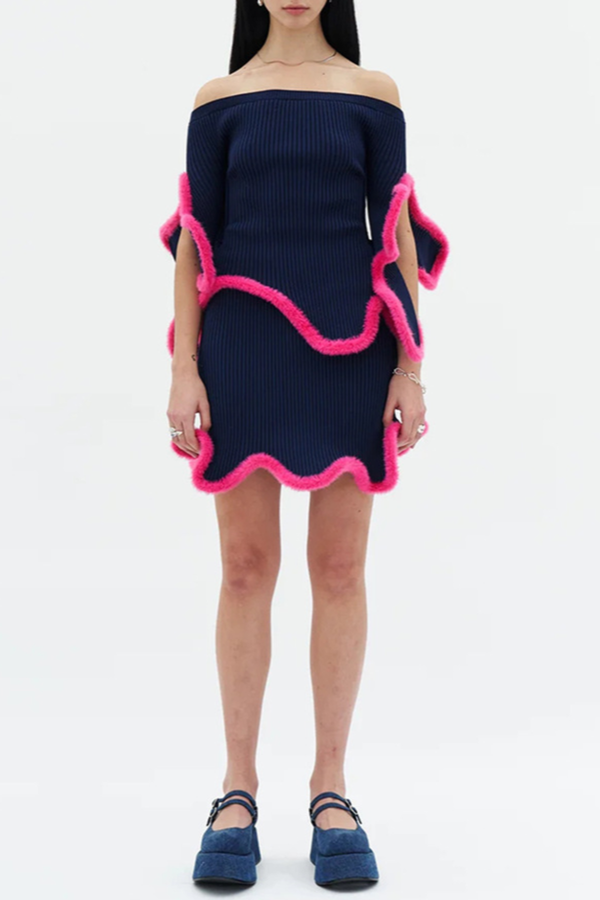 Alessia Off Shoulder Wavy Knit Top & Skirt Set