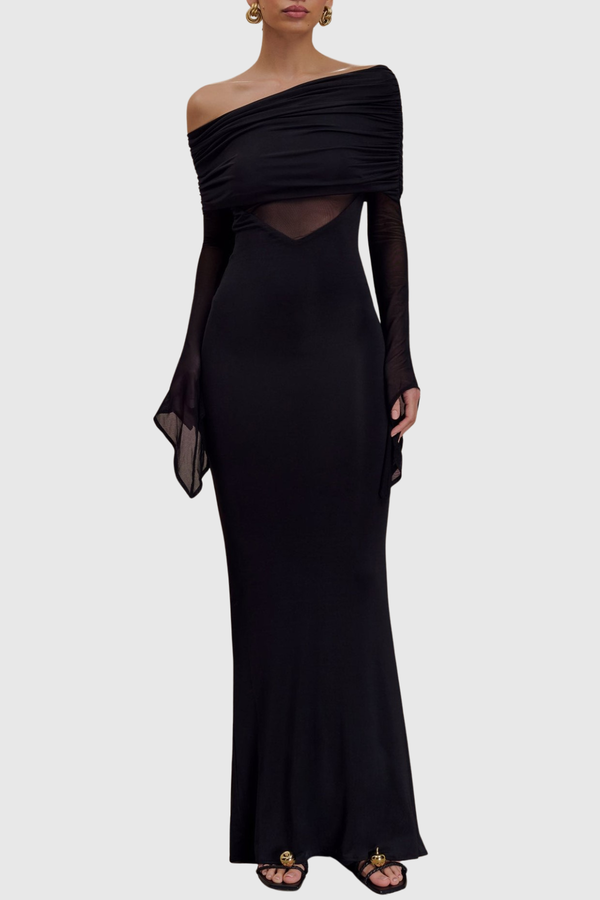 Aletris Off Shoulder Mesh Maxi Dress - Black