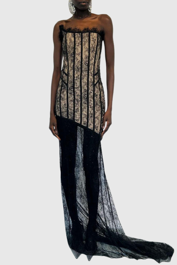 Alisha Strapless Lace Mermaid Maxi Dress