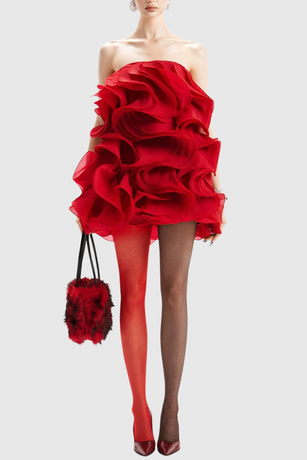 Almira Layered Ruffle Mini Dress - Red