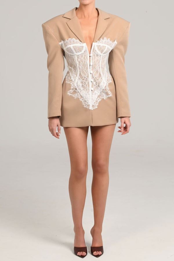 Alvera Lace Corset Blazer - Khaki