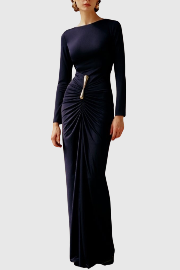 Amade Embellished Ruched Maxi Dress - Navy