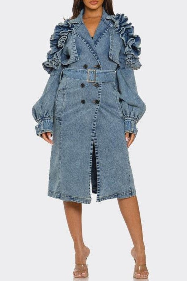 Amaha Ruffle Denim Trench Coat