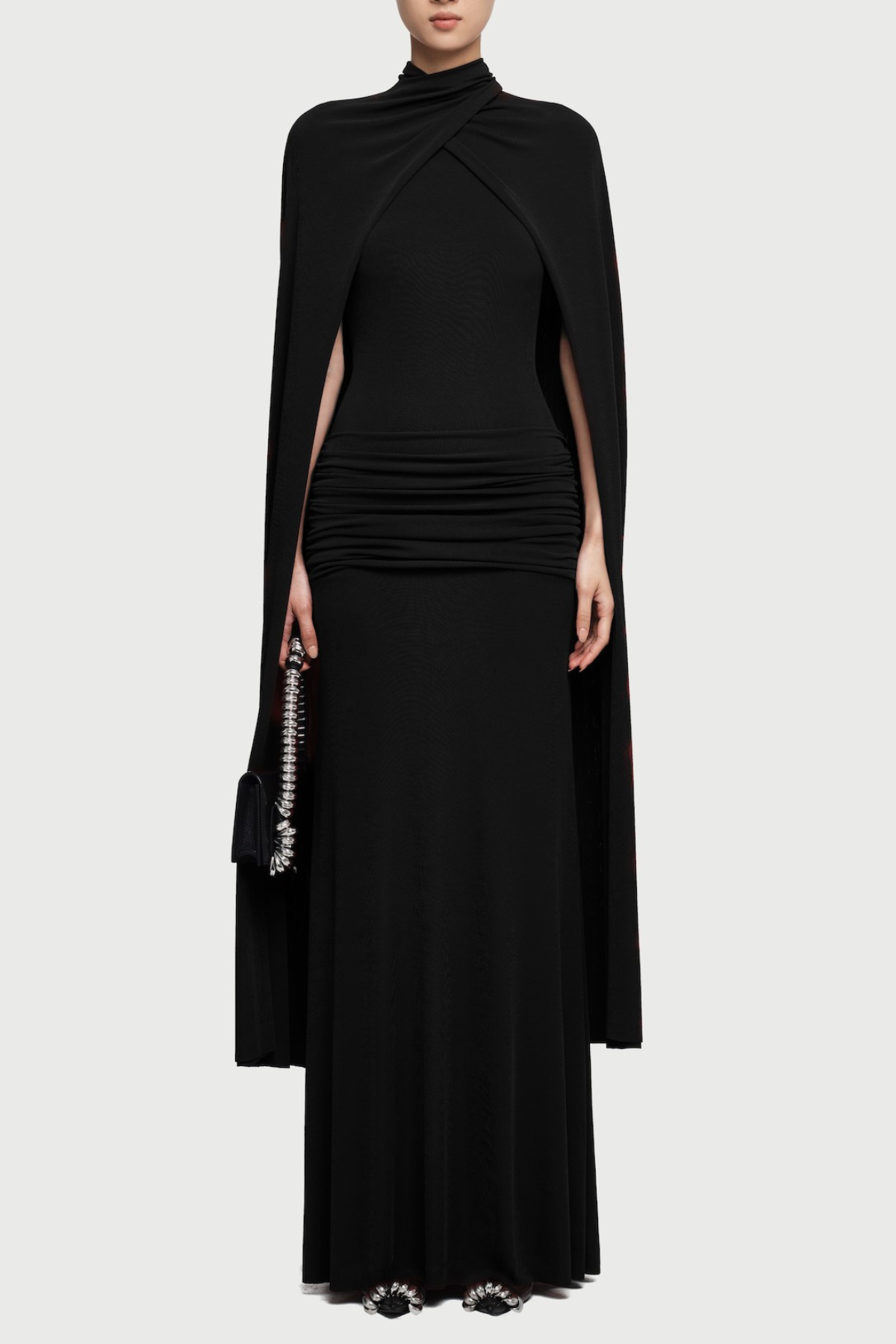 Amalia Ruched Shawl Maxi Dress