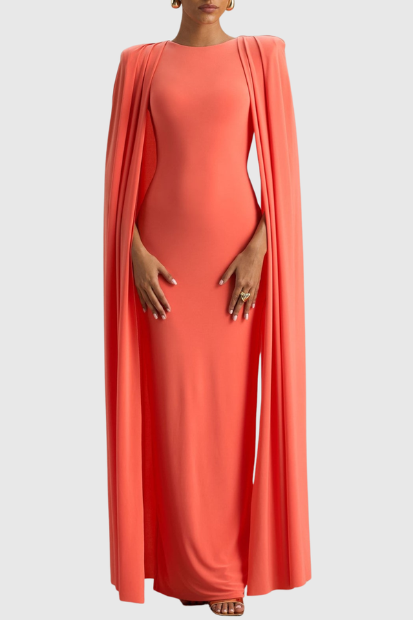 Amory Cape Sleeve Maxi Dress - Orange