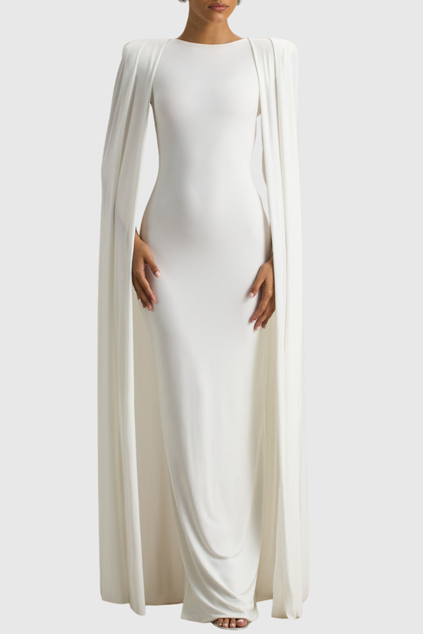 Amory Cape Sleeve Maxi Dress - White