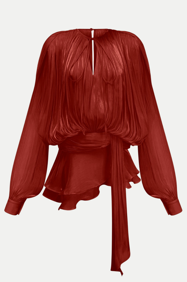 Anzay Pleated Ruffled Hem Mini Dress - Red