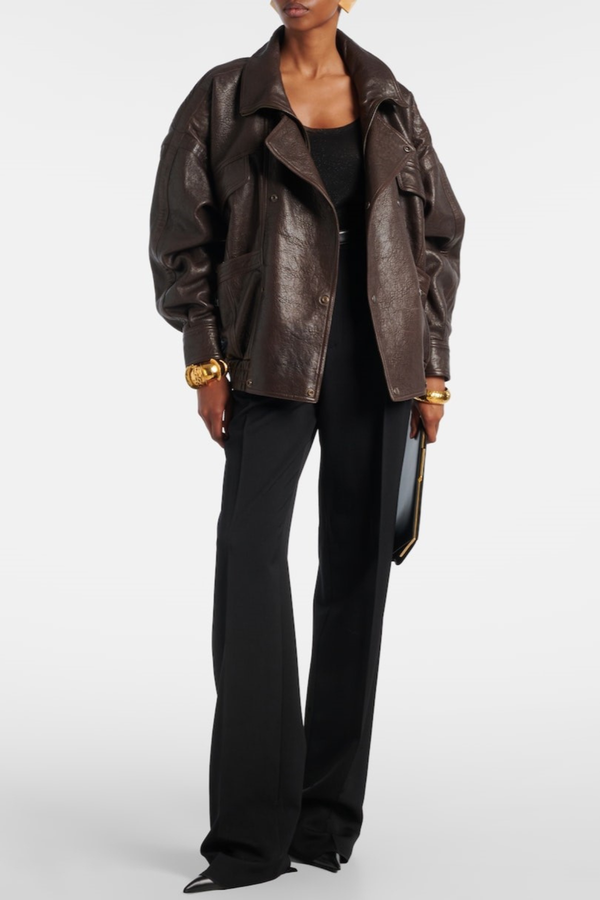 Aohan Leather Bomber Jacket