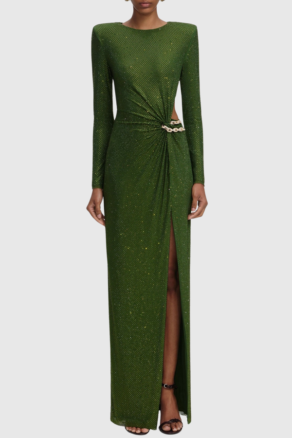 Aquila Crystal Embellished Cutout Maxi Dress - Green