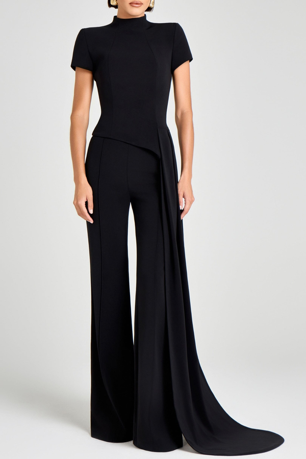 Aro Sculpted High neck  pants Set - Black