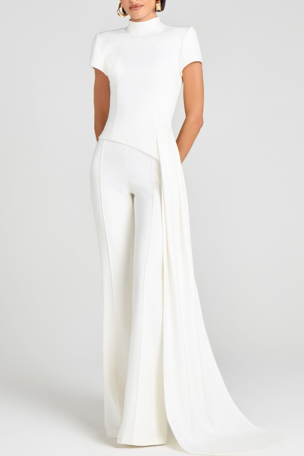 Aro Sculpted High neck  pants Set - White