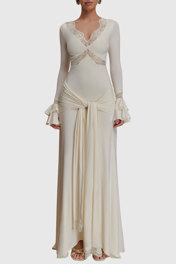 Bechette Lace Draped Maxi Dress