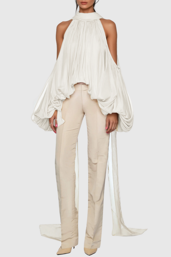 Benico Ruched Cutout Top - Beige