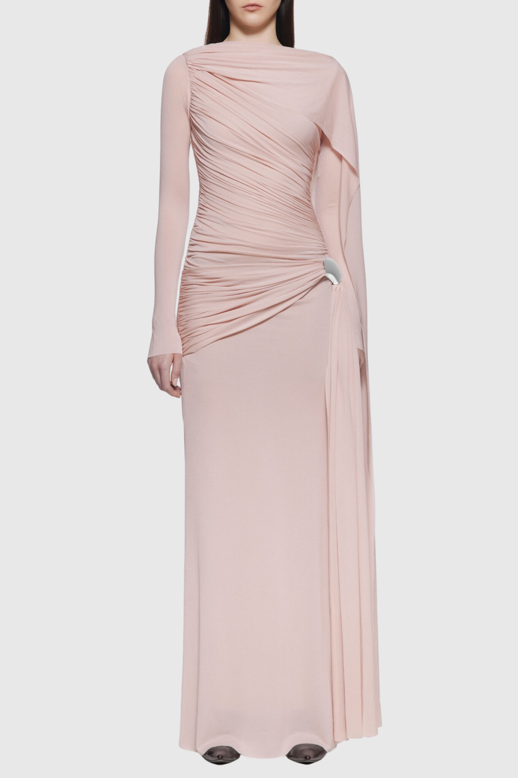 Betsey Asymmetrical Flap Ruched Maxi Dress