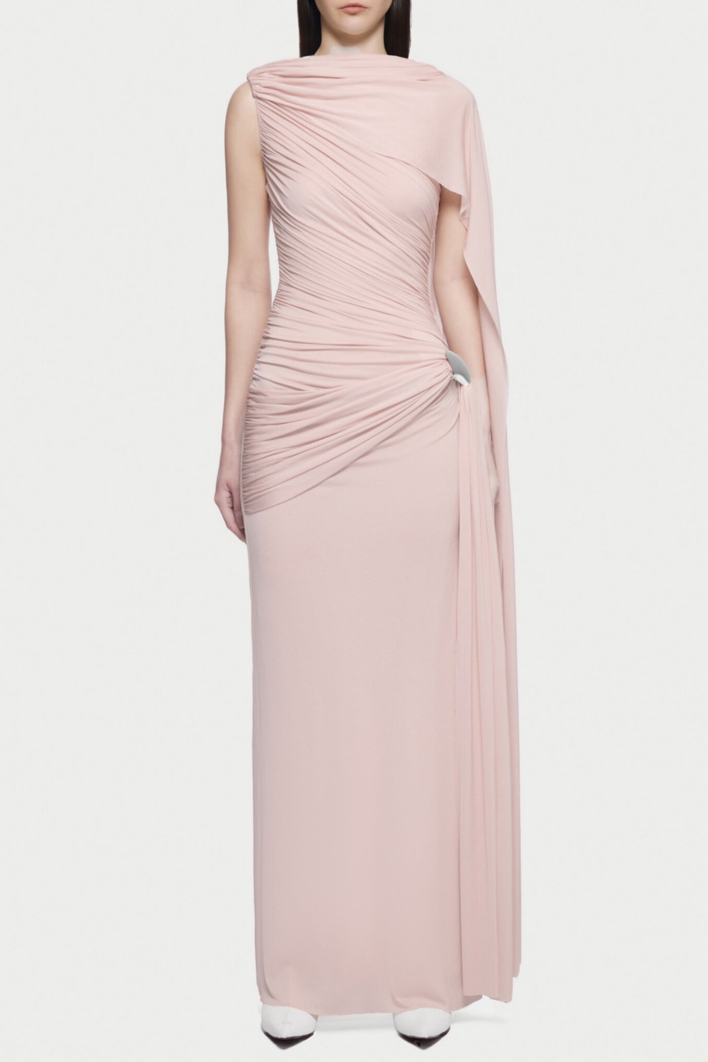 Betsey Asymmetrical Sleeveless Ruched Maxi Dress