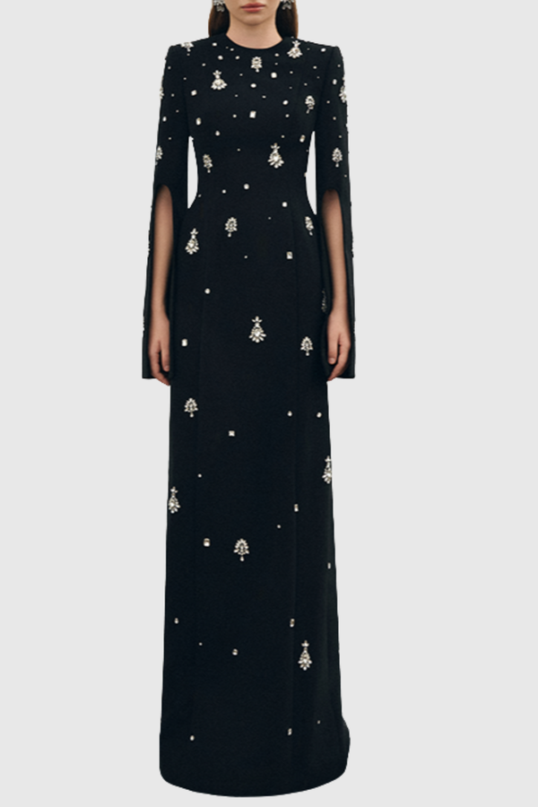 Bettina Crystal Embellished Split Sleeve Maxi Dress