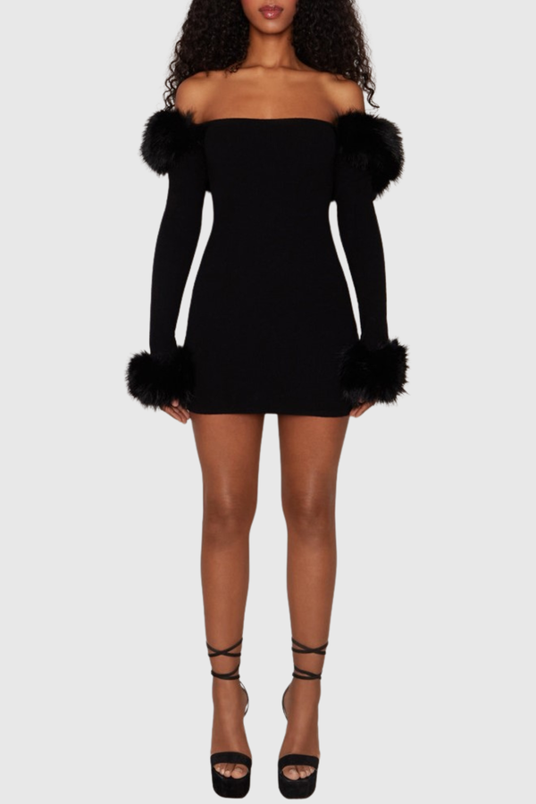 Bonita Faux Fur Off Shoulder Knit Mini Dress