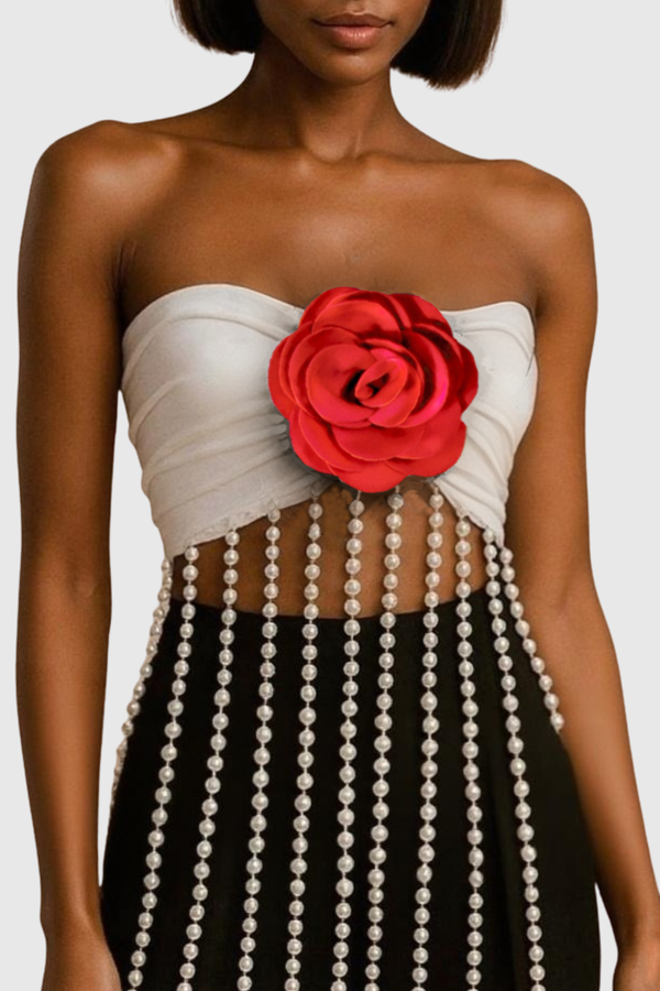 Bresla Floral Pearl Fringed Top - Red