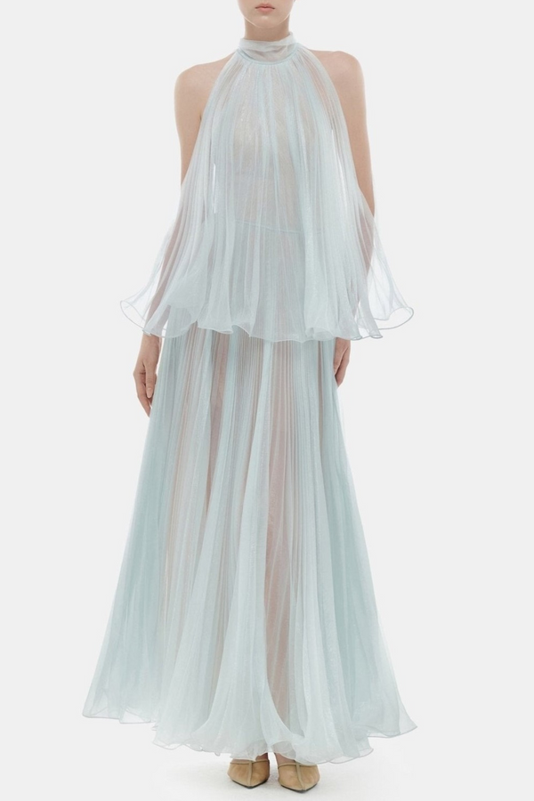 Cailyn Sleeveless Pleated Maxi Dress - Blue