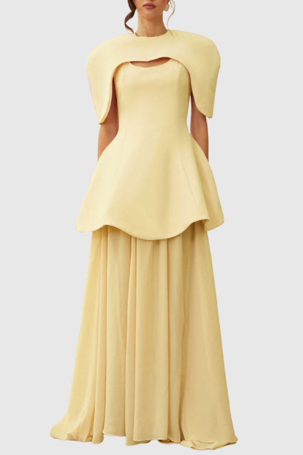 Carlotta Cape Sculptural Top & Maxi Dress Set - Yellow