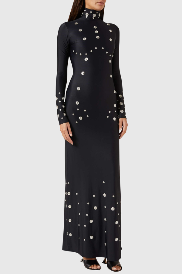 Cassandra Snap Embellished Maxi Dress - Black