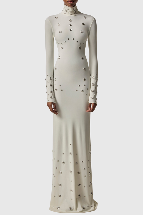 Cassandra Snap Embellished Maxi Dress - White