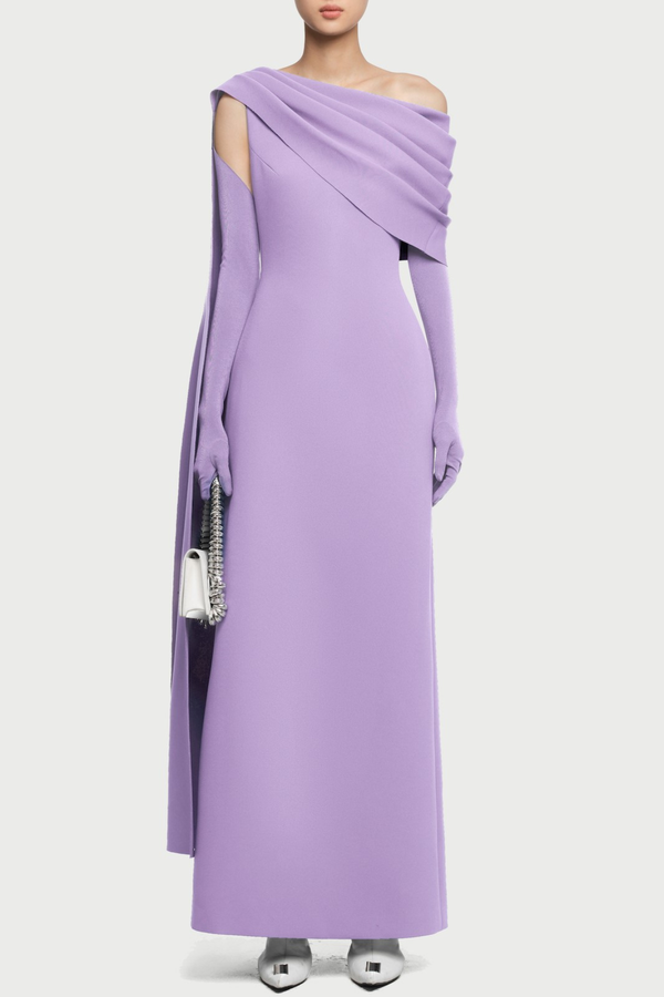 Chesley Asymmetrical Draped Flap Maxi Dress - Purple
