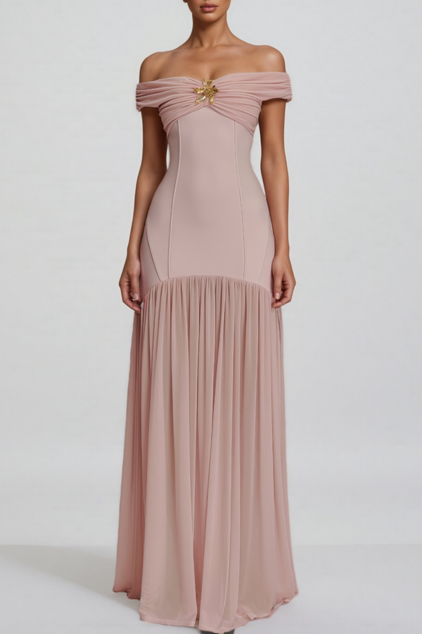 Chiya Off Shoulder Mesh Maxi Dress - Pink