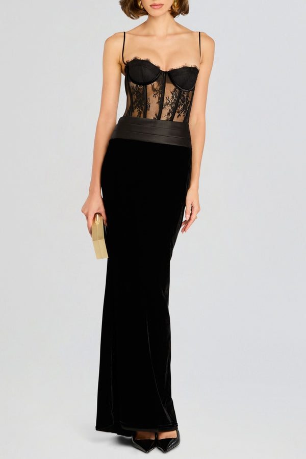 Christena Lace Corset Velvet Maxi Dress