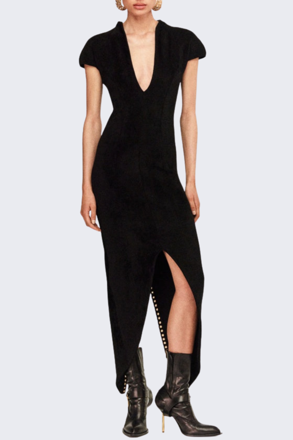 Clotia Lace Up Split Midi Dress