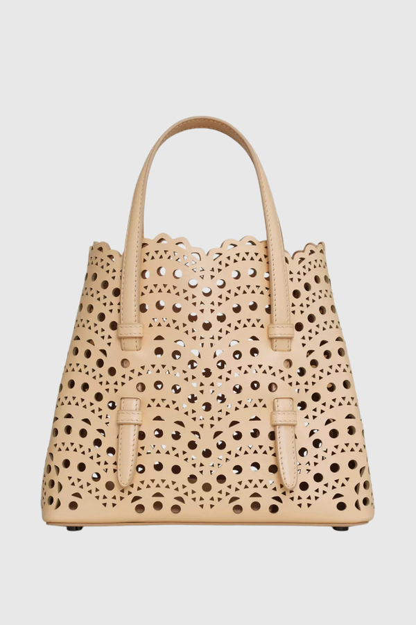 Clotila Lace Laser-cut Leather Tote Bag - Beige