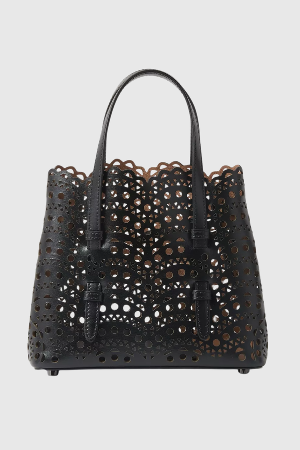 Clotila Lace Laser-cut Leather Tote Bag - Black