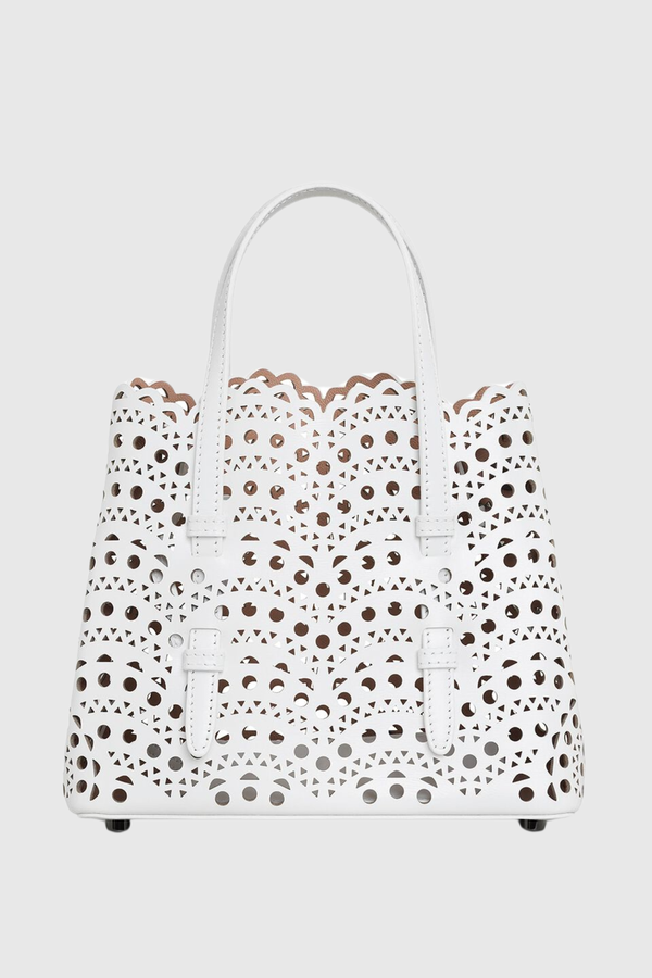 Clotila Lace Laser-cut Leather Tote Bag - White