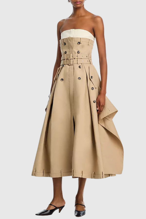 Cordero Strapless Trench Belted Midi Dress