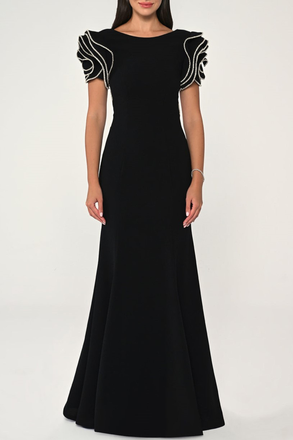 Cramoa Floral Sleeve Embellished Maxi Dress